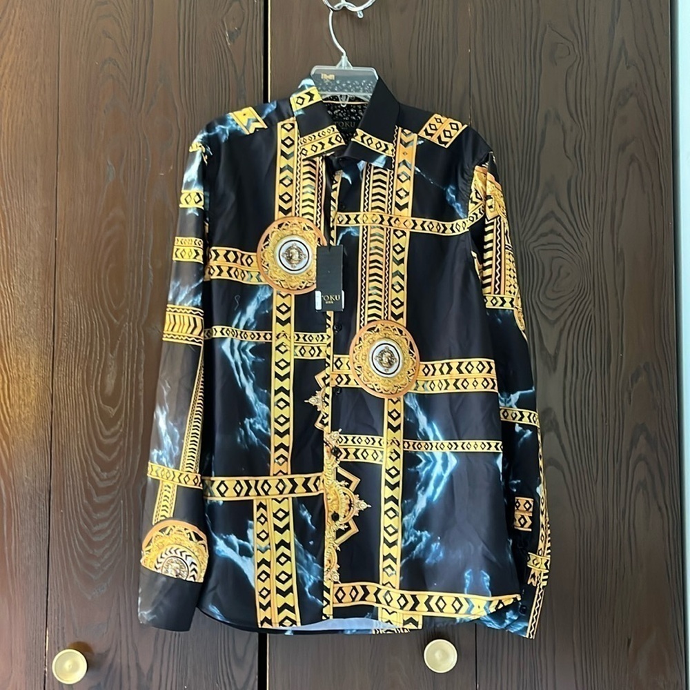 Toku men’s black shirt with mythical theme. Size Large. NWT